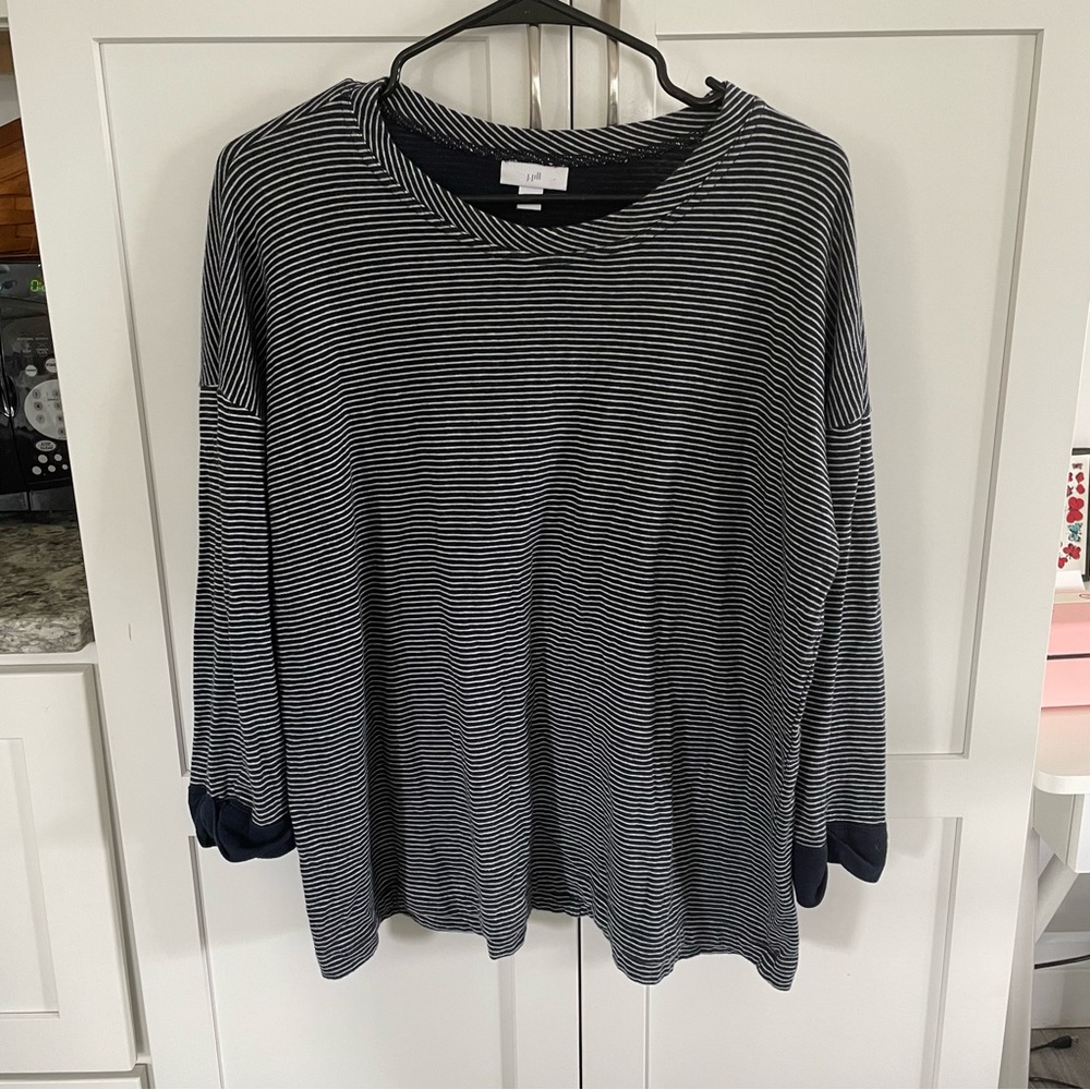 J. Jill Striped 3/4 Sleeve Contrast Cuff Top